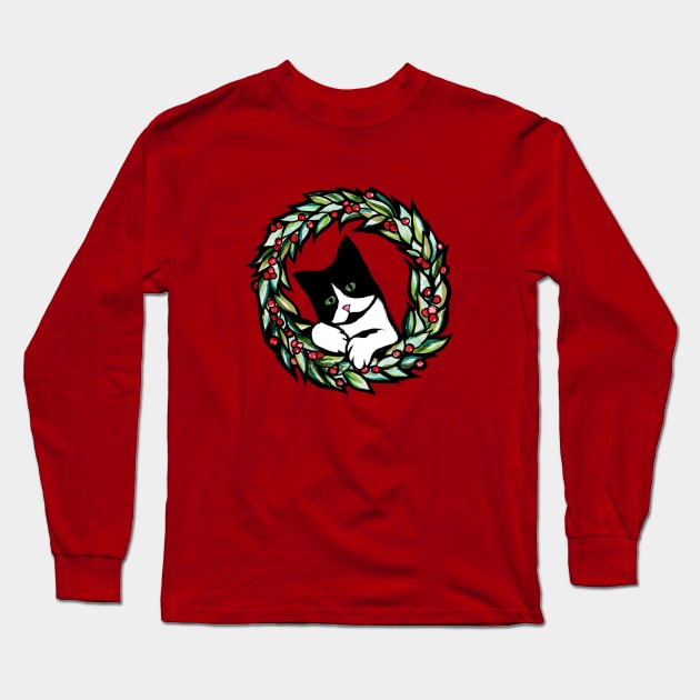 Christmas Kitty Cat Long Sleeve T-Shirt by bubbsnugg